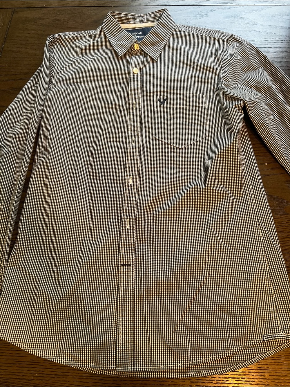 American Eagle Outfitters Black & White Micro-Check Button-Down Shirt